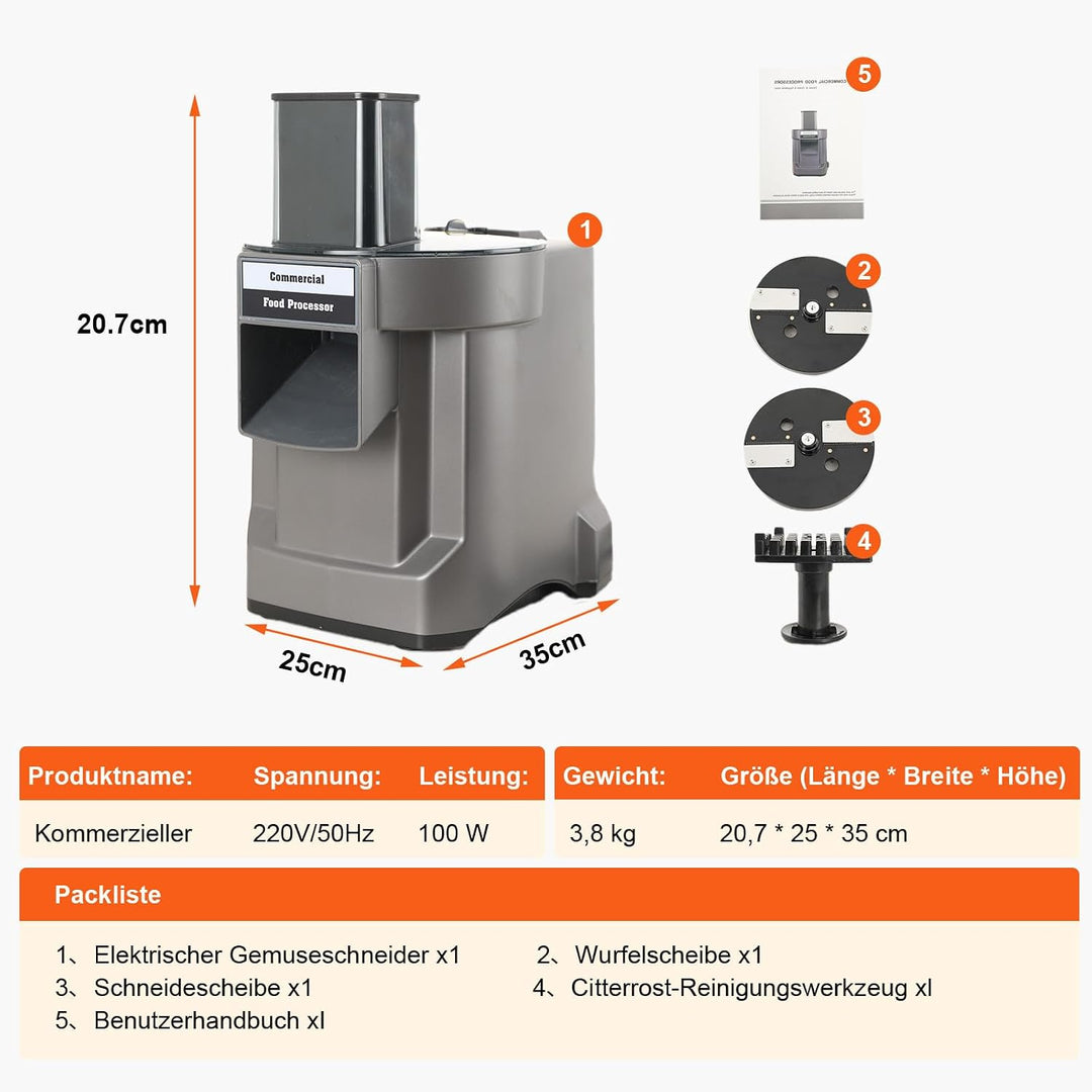 100W 3-in-1 Gemüseschneidmaschine, Gemüseschneider Elektrisch Gemüsehobel Professionell Würfelschnei