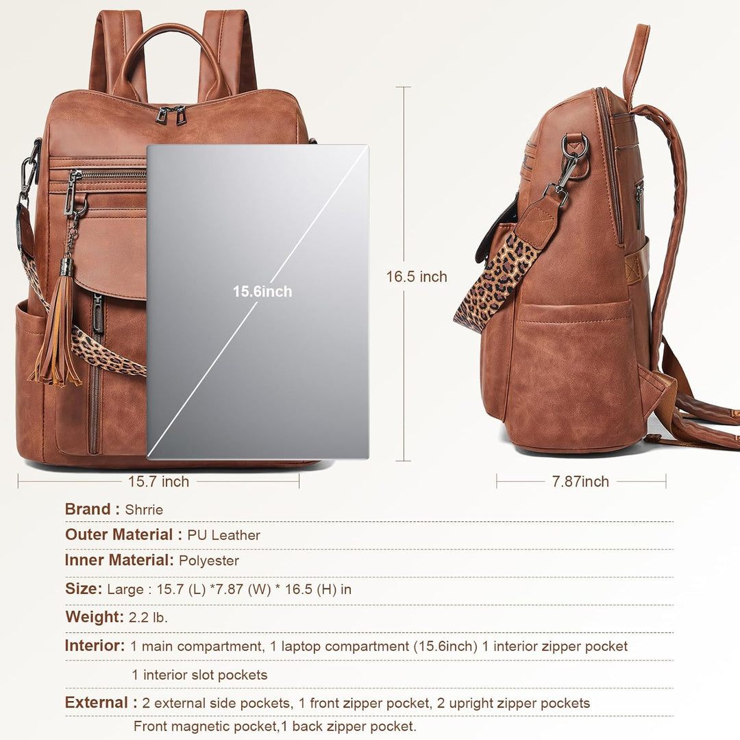 Shrrie Laptop-Rucksack für Damen, 15,6 Zoll Reise-Rucksack aus Leder, Handgepäck-Rucksack Computerta