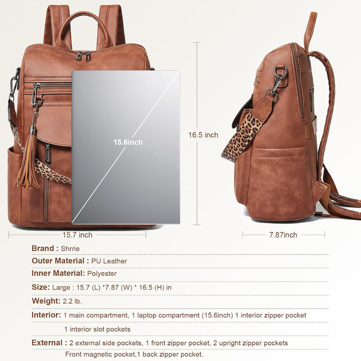 Shrrie Laptop-Rucksack für Damen, 15,6 Zoll Reise-Rucksack aus Leder, Handgepäck-Rucksack Computerta
