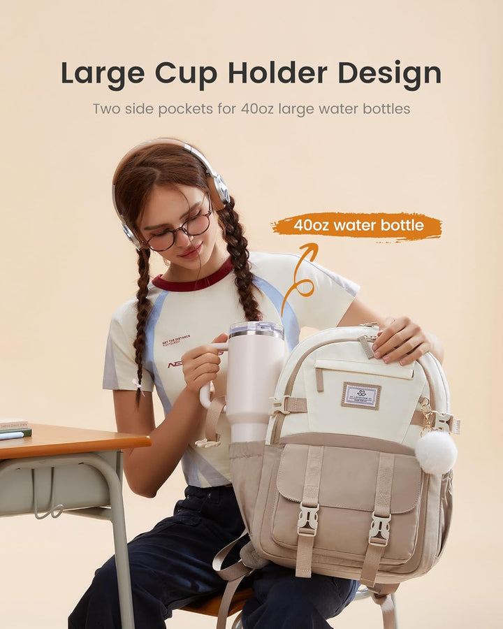 LOVEVOOK Schulrucksack Teenager Mädchen 10-18 Jahre, Rucksack Damen mit Grossem Flaschenfach, Multi-