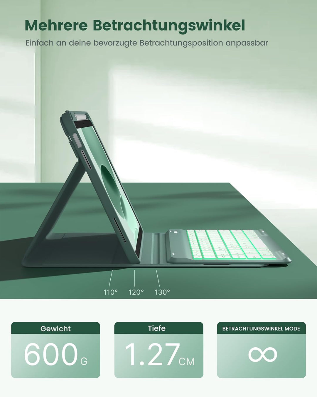 typecase Hülle mit Tastatur für iPad A16 11/10 Generation((2025/2022, 11/10.9 Zoll),7-farbige Beleuc