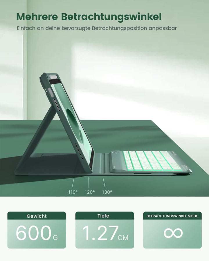 typecase Hülle mit Tastatur für iPad A16 11/10 Generation((2025/2022, 11/10.9 Zoll),7-farbige Beleuc