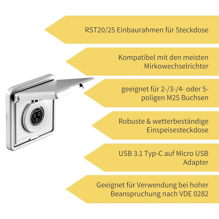 Avoltik Wieland Einbaurahmen mit Buchse Einspeisesteckdose RST20/25 Steckdose für Mini-PV // 99.400.