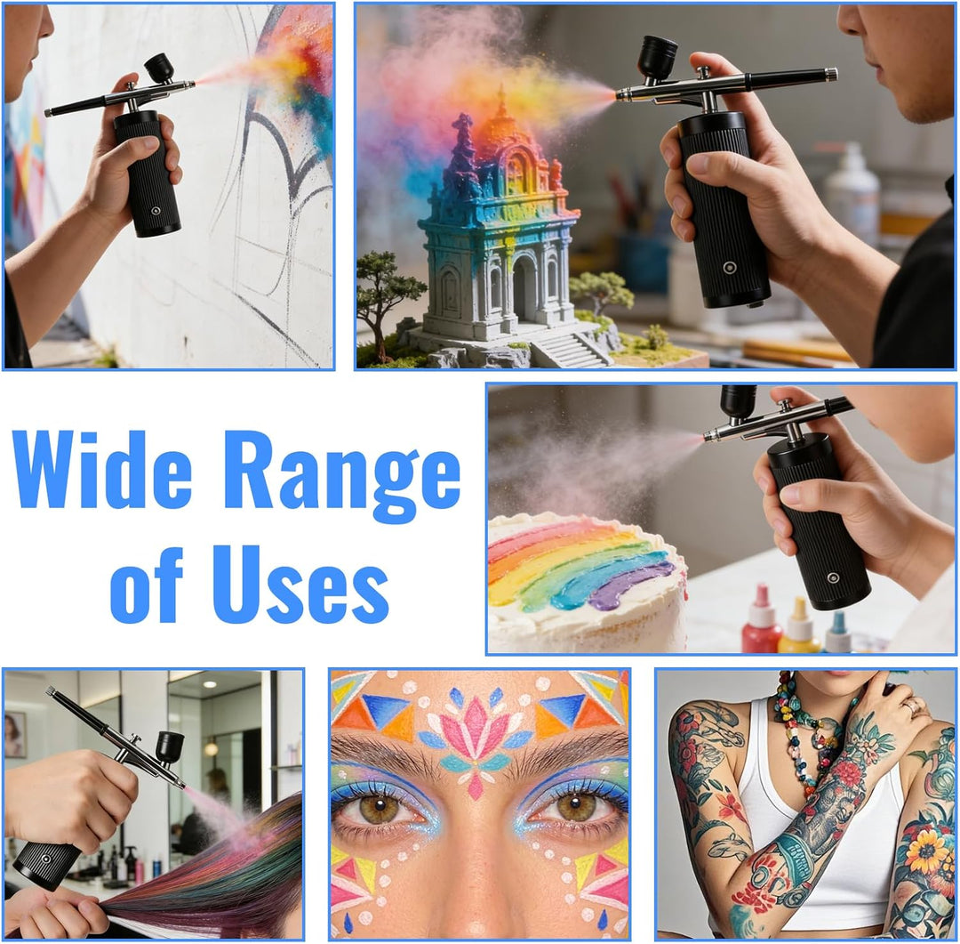 Airbrush-Kit mit Kompressor, Wiederaufladbar Tragbares Airbrush Set, mit Düse und Reinigungsbürsten