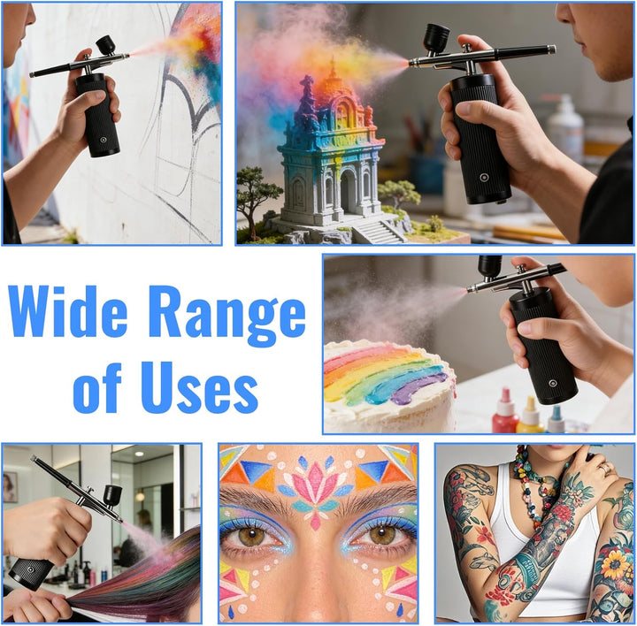 Airbrush-Kit mit Kompressor, Wiederaufladbar Tragbares Airbrush Set, mit Düse und Reinigungsbürsten
