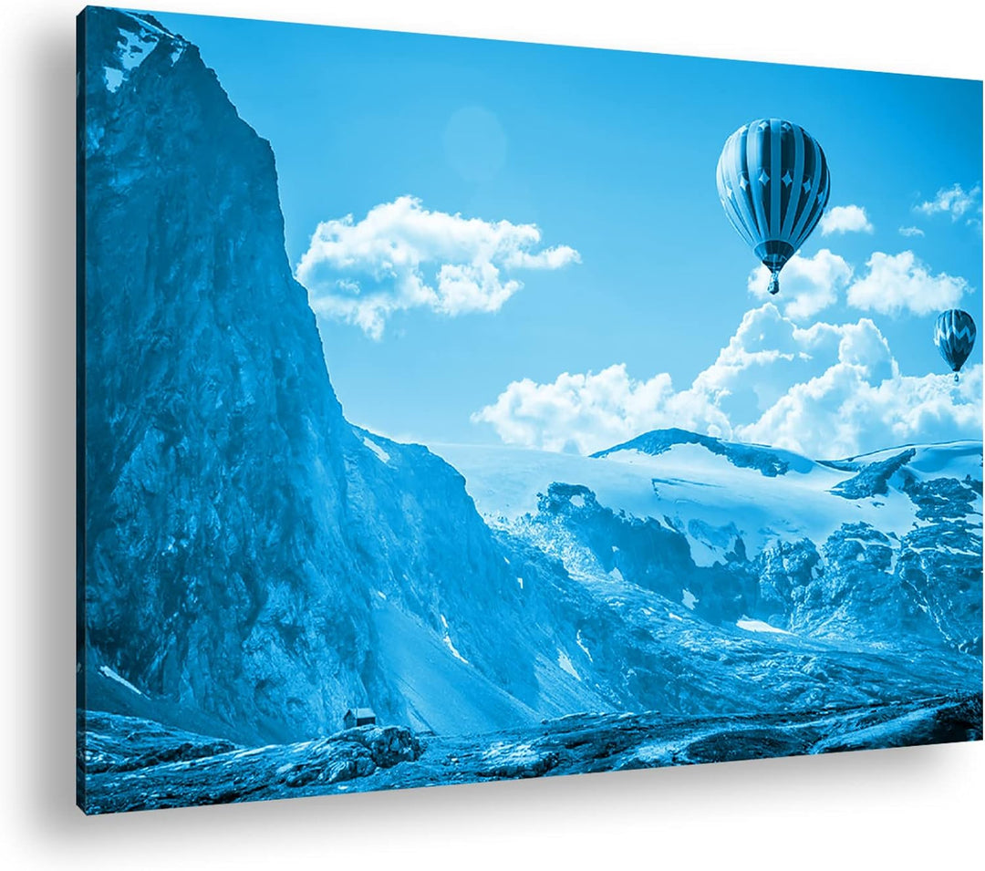 deyoli Heissluftballons im malerischen Gebirge Format 80x60 Effekt: Monocrome Blau als Leinwandbild,