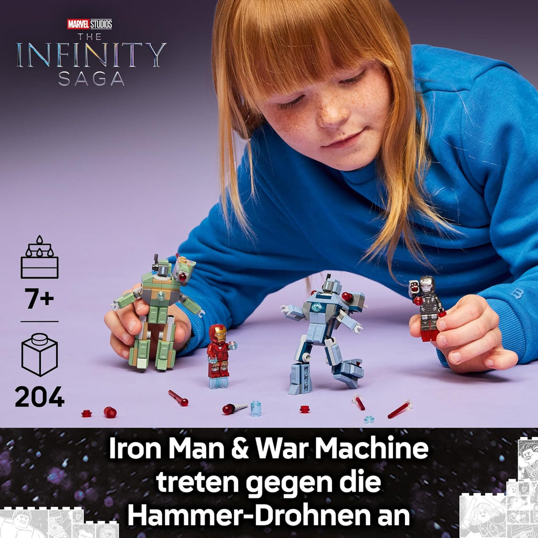 LEGO ǀ Marvel Iron Man & War Machine vs. Hammer Drones - Building Toy with 2 Minifigures & 2 Action