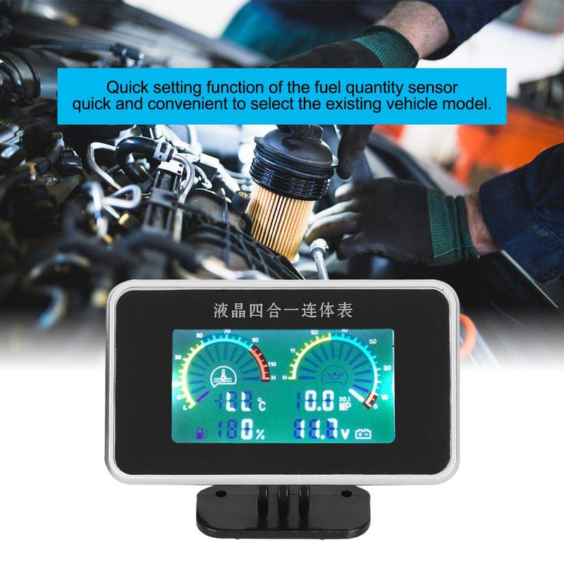 4-in-1 Auto LCD Digital LCD Instrument, Öldruckanzeige Voltmeter Kraftstoffanzeige Wassertemperatura