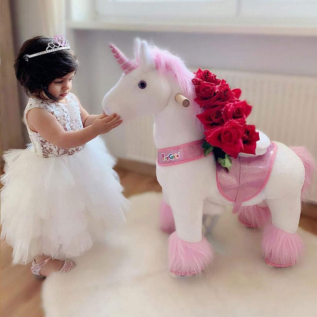 PonyCycle Offizielle Klassisch U-Serie Reiten auf Einhorn Spielzeug Plüsch Lauftier Rosa Einhorn für