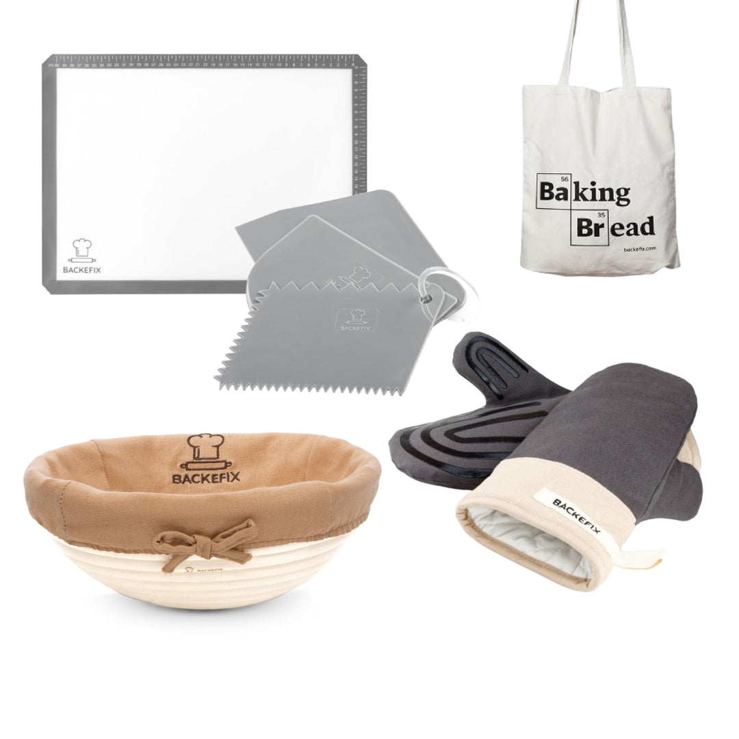 Backefix Gärkorb Set - die perfekte Grundausstattung zum Brot backen - Geschenk Set (Silikon Backmat