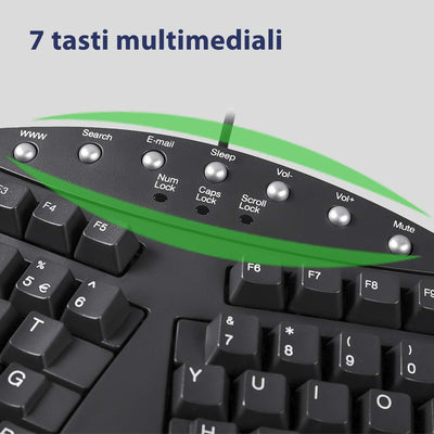 Perixx PERIBOARD-512 Ergonomische Split-Tastatur, USB, unterteiltes Design, mit 7 Multimedia-Tasten