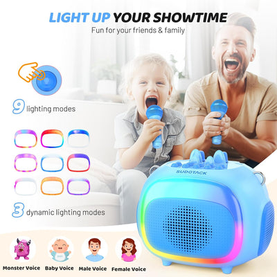 SUDOTACK Mini Karaoke Machine for Kids, KM100 Portable Bluetooth Karaoke Speaker with 2 Wilreless Mi