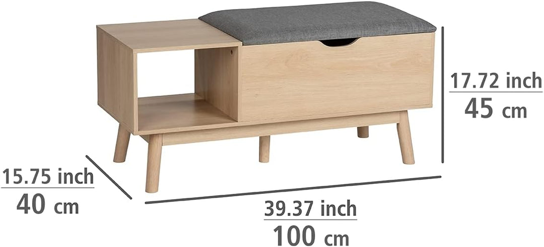 WENKO Sitzbank Edda mit Staufach, moderne Schuhbank mit Sitzpolster und grosszügigem Stauraum für Di
