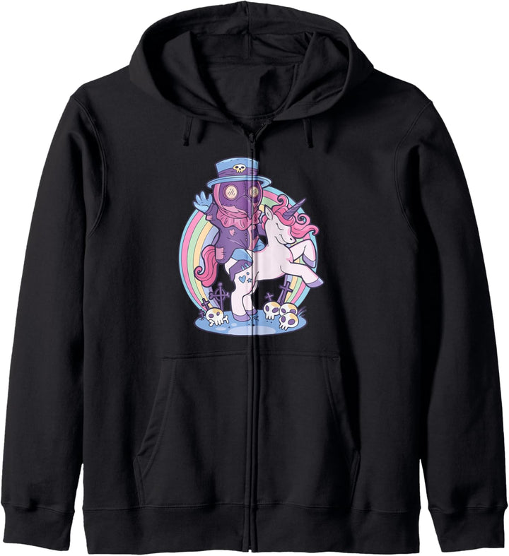 Pastell Goth Soft Goth Emo Ein Pest Doktor reitet ein Einhorn Kapuzenjacke
