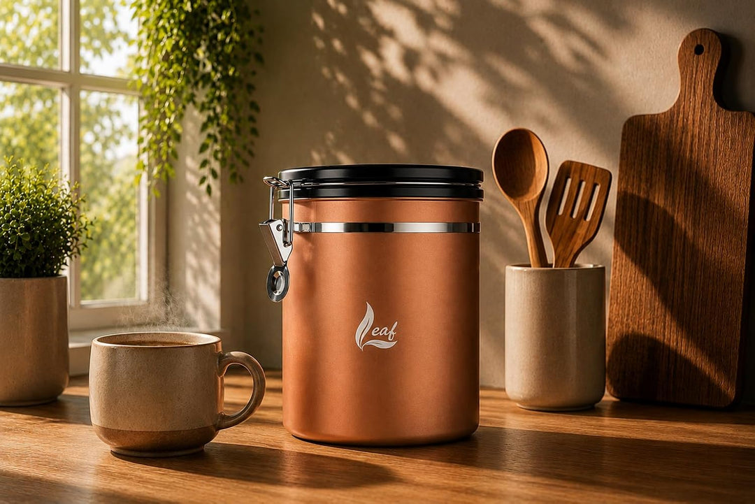 Leaf Kaffeedose luftdicht Edelstahl 1500 ml – mit CO₂ Ventil für längere Frische & weniger Aromaverl
