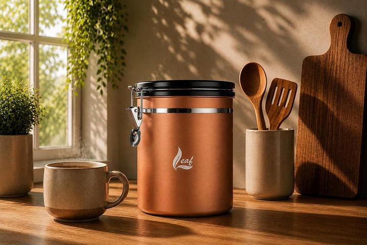 Leaf Kaffeedose luftdicht Edelstahl 1500 ml – mit CO₂ Ventil für längere Frische & weniger Aromaverl