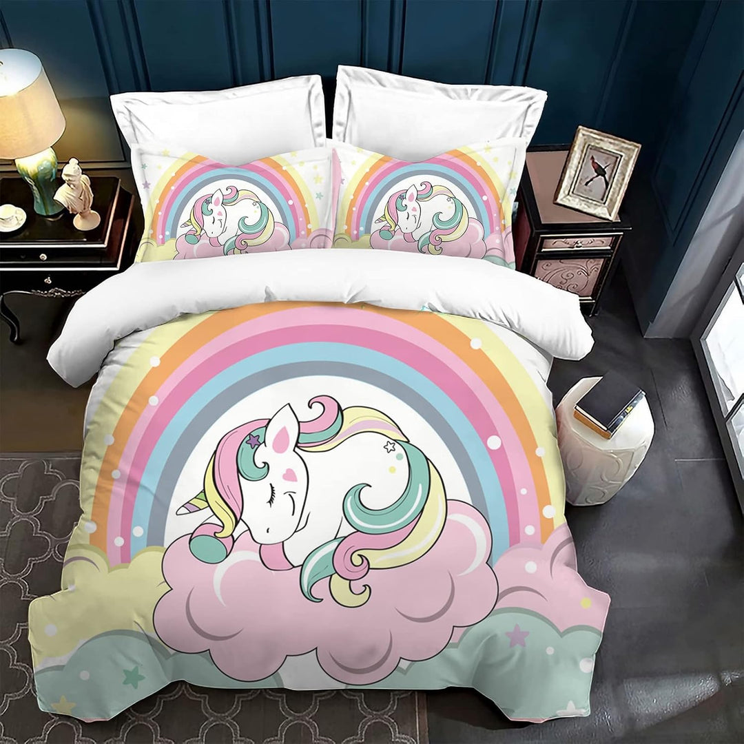 Hoimlm Einhorn Bettwäsche 135x200 Kinder Bettwäsche Set mit Bettbezug and 2 Kissenbezug, Cartoon Ein