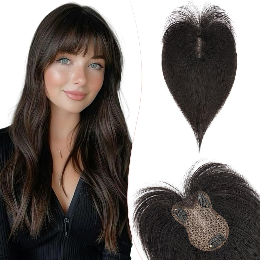Silk-co Hair Topper Echthaar, 8x11cm handgebunden Basis Toupet Damen, Clip in Haarteile mit Spitzen-