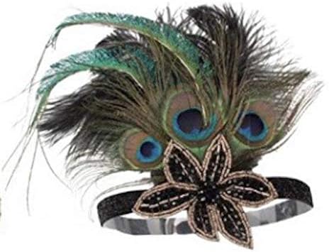 MIMIKRY 20er Jahre Charleston Flapper Damen-Kostüm Grün/Schwarz Pailletten-Kleid mit Fransen und 5-t