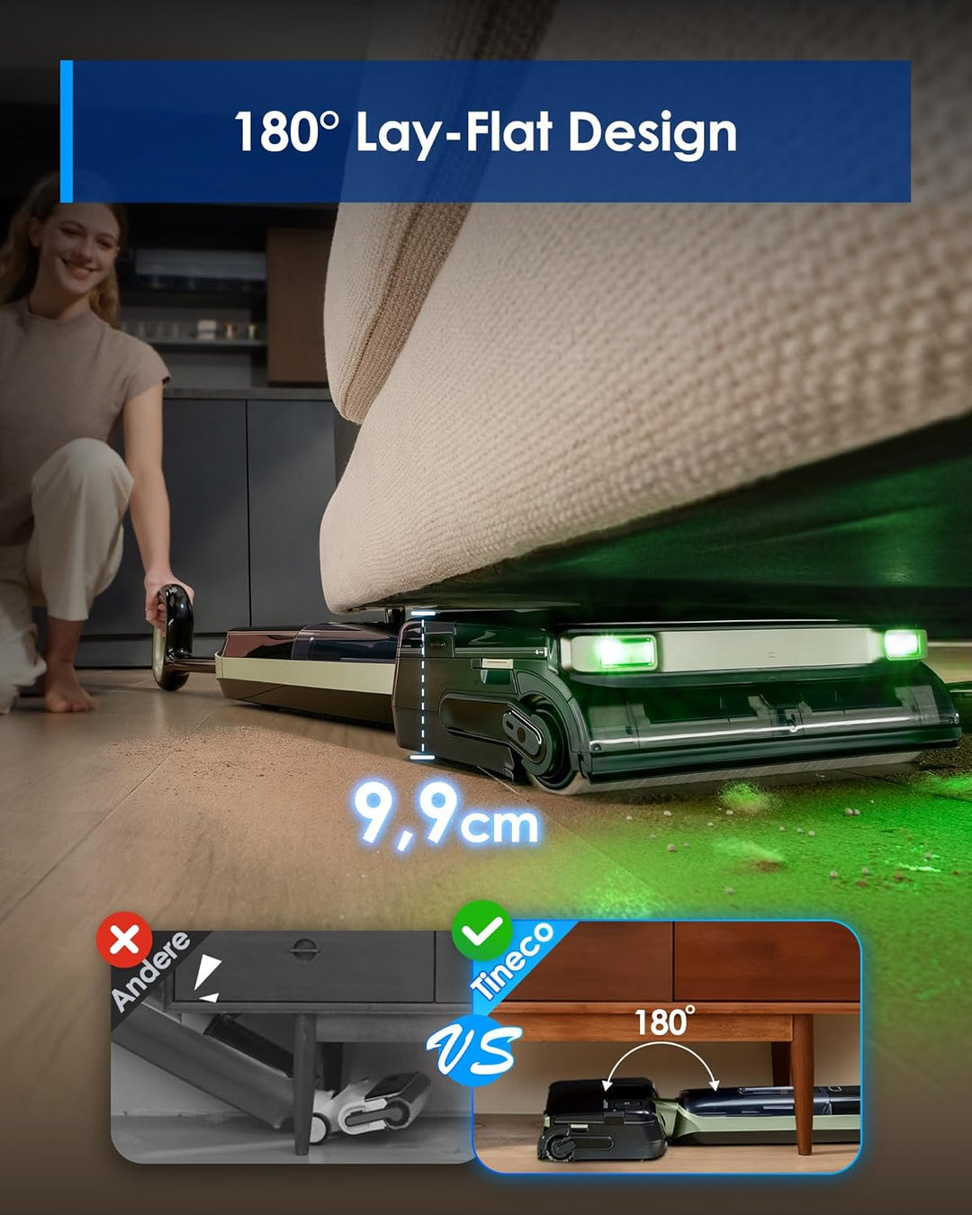 Tineco Floor ONE S7 Master Nass Trockensauger, StreakFree-Abzieher, 9,9 cm Superflaches Gehäuse, 23