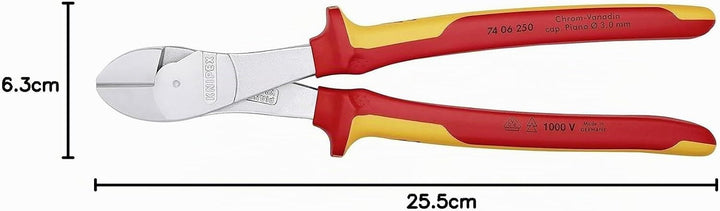 Knipex Kraft-Seitenschneider verchromt, isoliert mit Mehrkomponenten-Hüllen, VDE-geprüft 250 mm 74 0