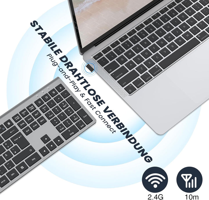 cimetech Kabellose Tastatur Kabellos Deutsches QWERTZ Layout Wireless Keyboard Wiederaufladbare Full