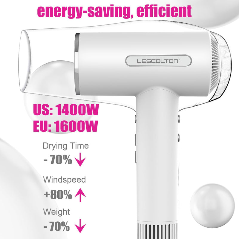 LESCOLTON Ionen Föhn, Haartrockner 110.000 U/min, Ionen Föhn LED-Display, Negativ-Ionen-Technologie,