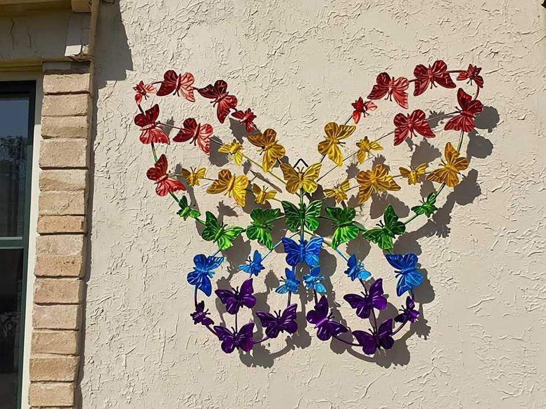 KAMACA XL Metall Schmetterling Wanddeko Bunt 50,5 x 38,5 cm für Garten Balkon Terrasse Wandfigur Far