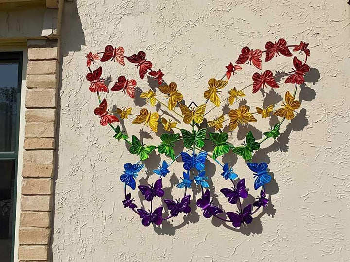 KAMACA XL Metall Schmetterling Wanddeko Bunt 50,5 x 38,5 cm für Garten Balkon Terrasse Wandfigur Far