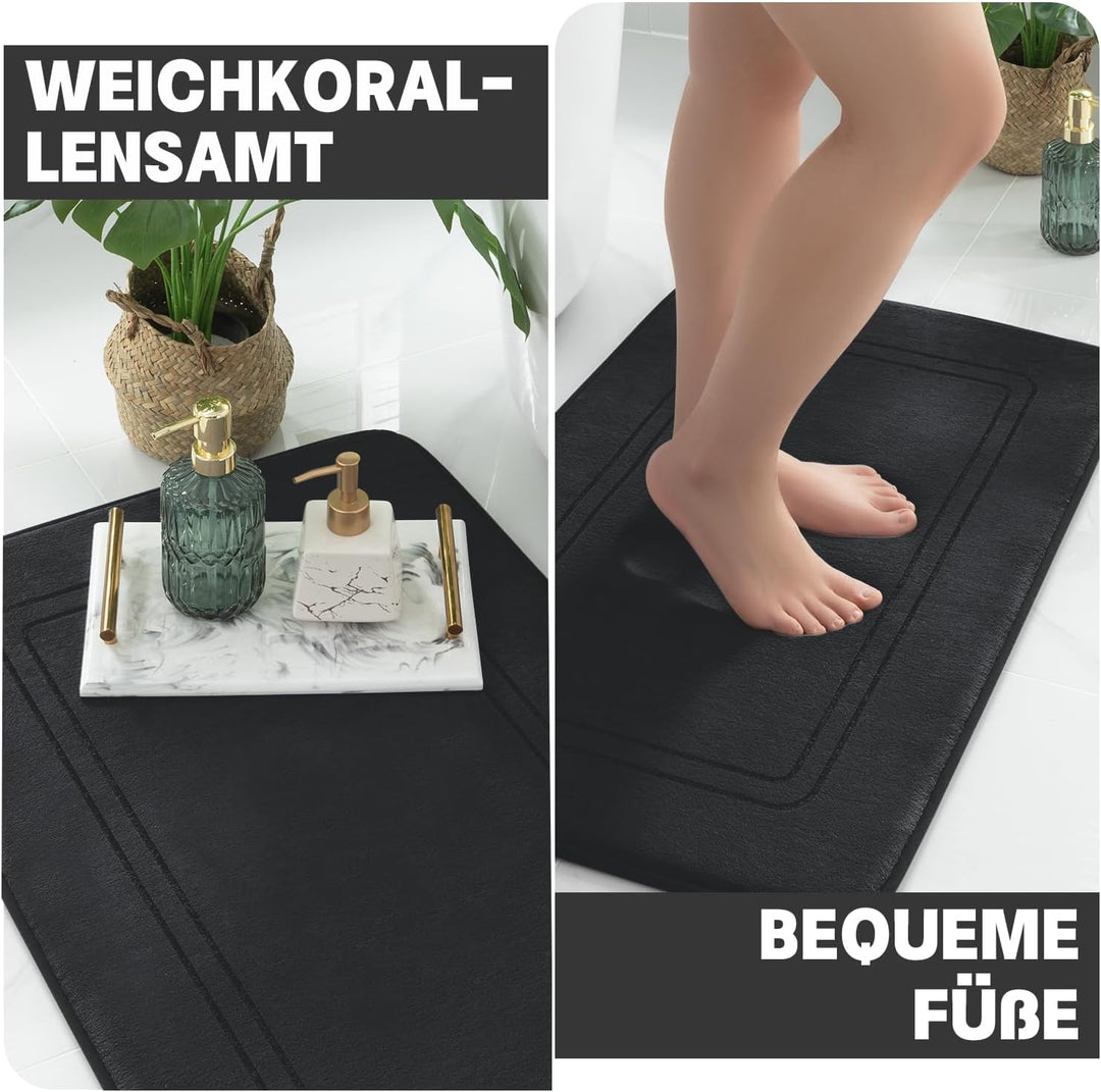 chakme Badezimmerteppich Set 3 Teilig, Weiche Memory-Schaum Badematte und U Förmige wc Vorleger, Bad
