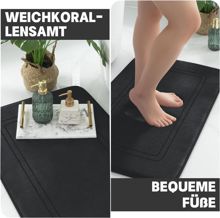 chakme Badezimmerteppich Set 3 Teilig, Weiche Memory-Schaum Badematte und U Förmige wc Vorleger, Bad