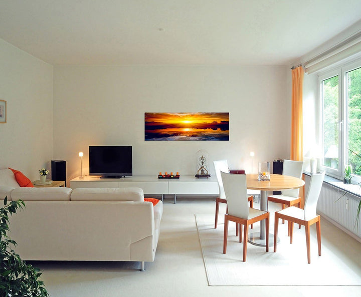 Paul Sinus Art Panoramabild auf Leinwand und Keilrahmen 150x50cm Sonnenuntergang See Wolken Spiegelu