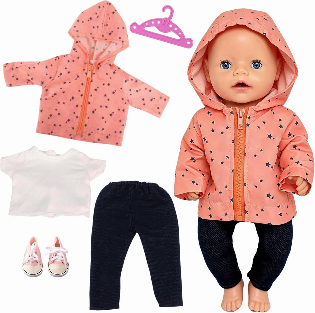 Puppenkleidung 35-43 cm, 5 Stück Puppen Outfits mit Jacke, T-Shirt, Hose, Schuhe & Kleiderbügel, Kle