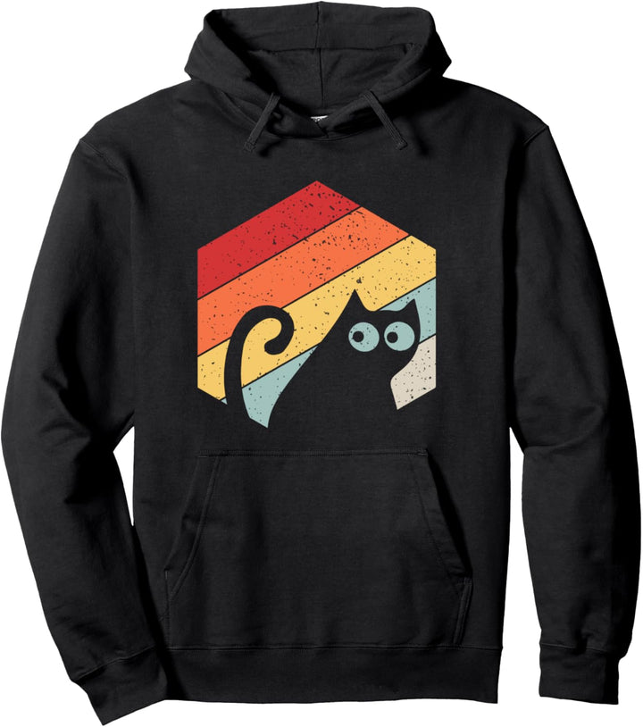 Retro Black Cat Vintage Style - Cute Funny Cat Lover Gifts Pullover Hoodie