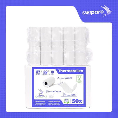 SWIPARO - Ec-Cash Thermorollen 57mm x 18m x 12mm - Kassenrollen -Thermopapier - Bonrollen für Bankom