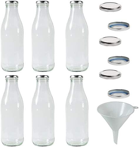 mikken 6x Glasflasche Milchflasche 1 Liter mit 12x PVC freiem Schraubverschluss inkl Trichter Versch