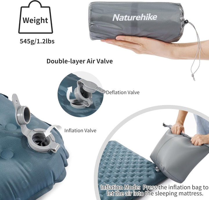 Naturehike 3,5R- Wert Camping Isomatte Ultralight 4 Jahreszeiten (-6℃) Selbstaufblasend mit aufblasb
