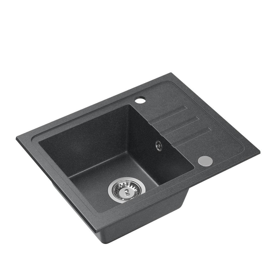 VBChome Spülbecken Granit Schwarz 55 x 44 cm Einzelbecken Einbauspüle Gesprenkelt Reversibel Küche K