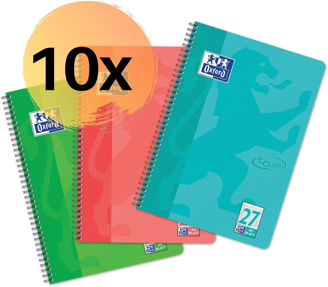 Oxford Touch Collegeblock A4 liniert mit Doppelrand, 80 Blatt, sortiert, 10 Stück, liniert