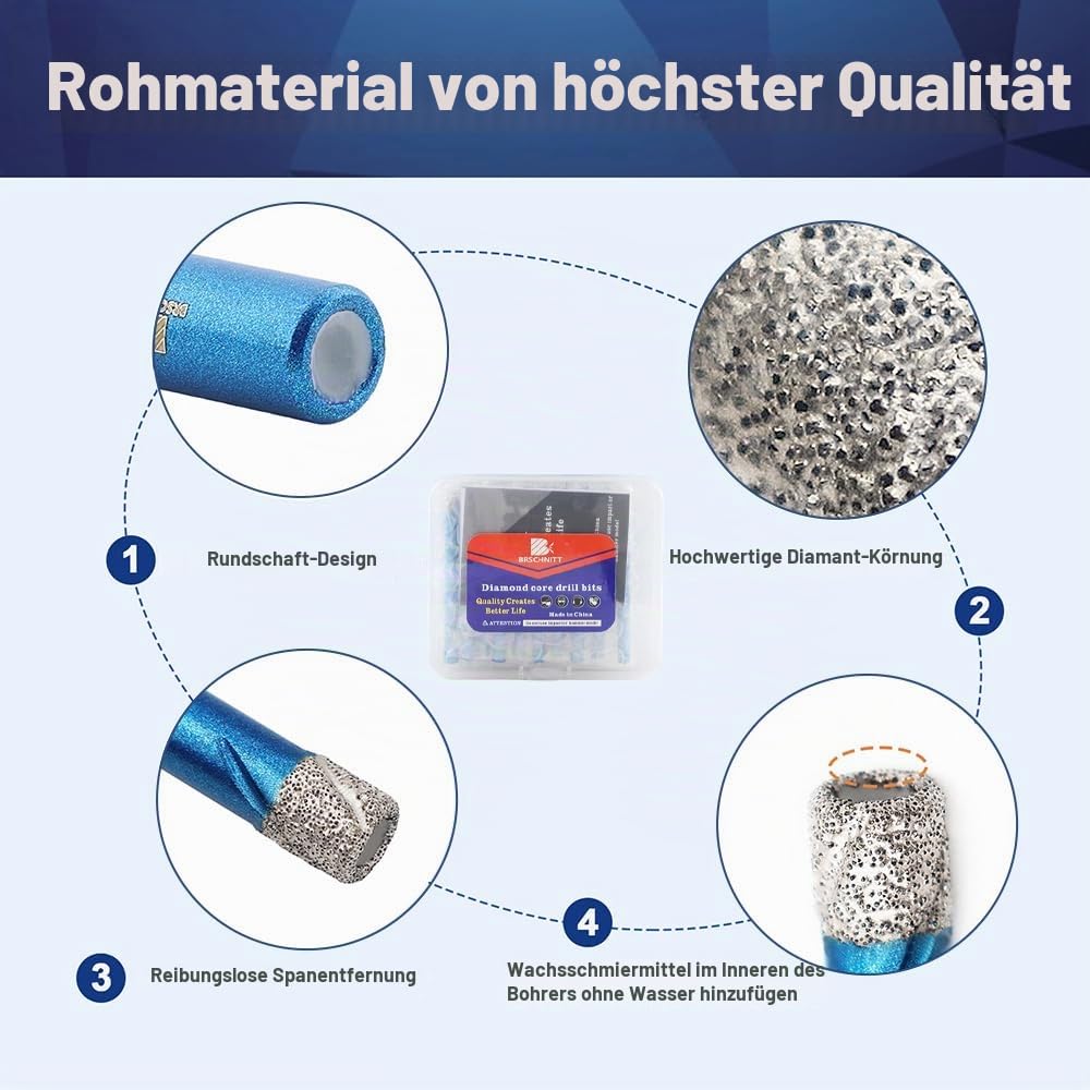 Diamantbohrer Fliesenbohrer Set - BRSCHNITT 10 Stück Diamant Bohrkrone - Lochsäge für Keramik,Granit