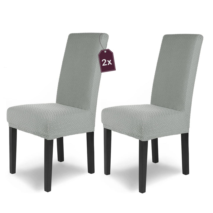 SCHEFFLER-Home Stuhlhussen Stretch Luna/Stuhlhussen Grau 2er Set/elastische Flanell Stuhlabdeckungen