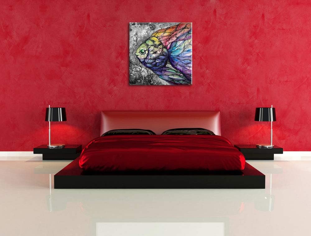 Pixxprint schön gezeichnete Fische als Leinwandbild/Grösse: 70x70 cm/Wandbild/Kunstdruck/fertig besp