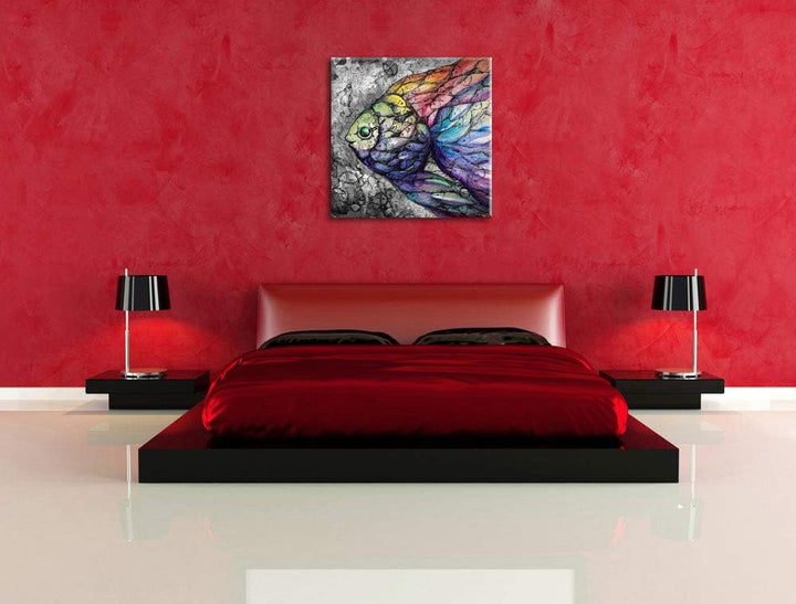 Pixxprint schön gezeichnete Fische als Leinwandbild/Grösse: 70x70 cm/Wandbild/Kunstdruck/fertig besp