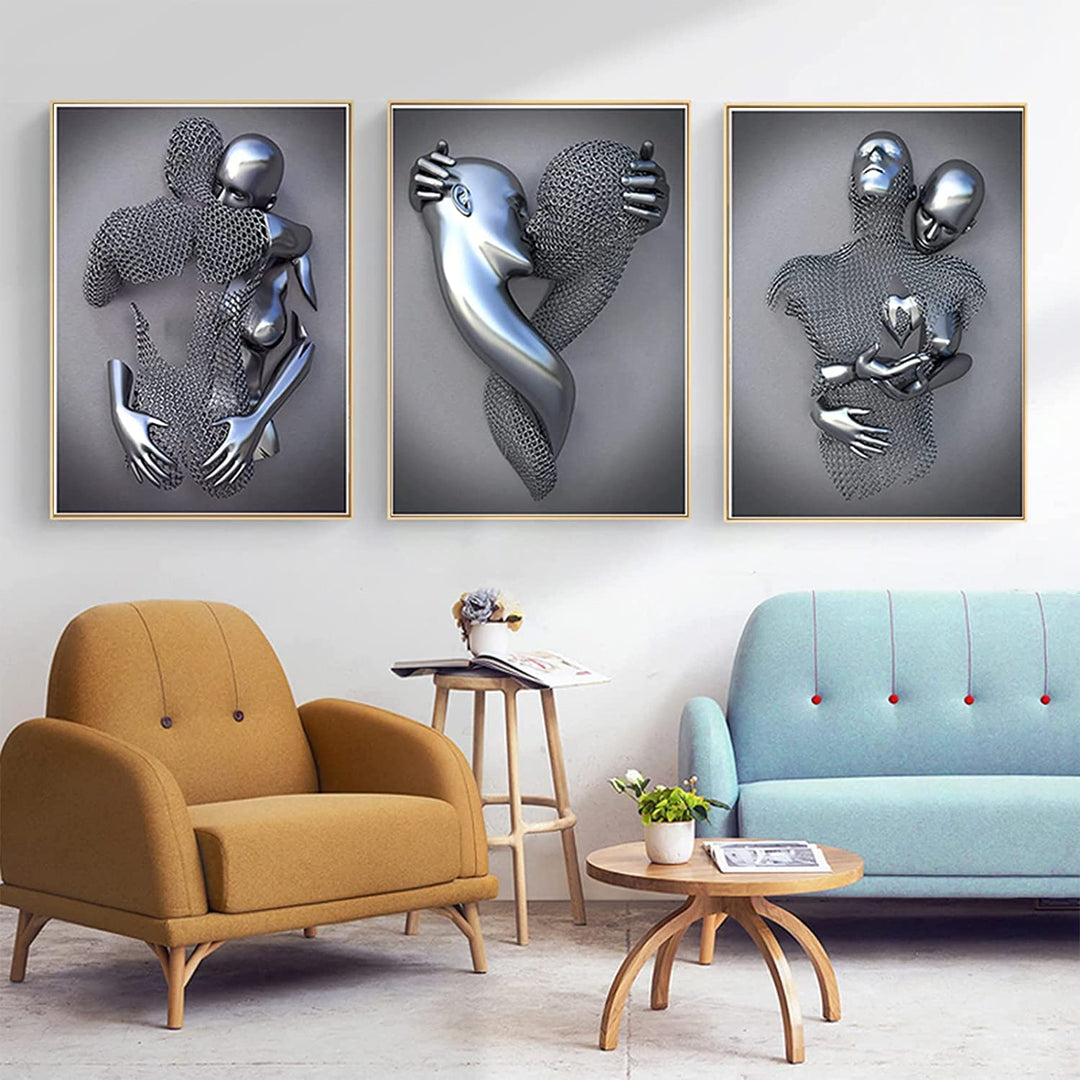 3D Metallfigur Statue Kunst Liebe Herz Kuss Bilder Wandkunst Wohnzimmer Wanddekoration - Ohne Rahmen