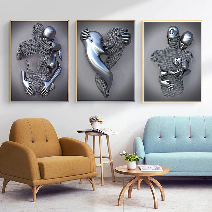 3D Metallfigur Statue Kunst Liebe Herz Kuss Bilder Wandkunst Wohnzimmer Wanddekoration - Ohne Rahmen