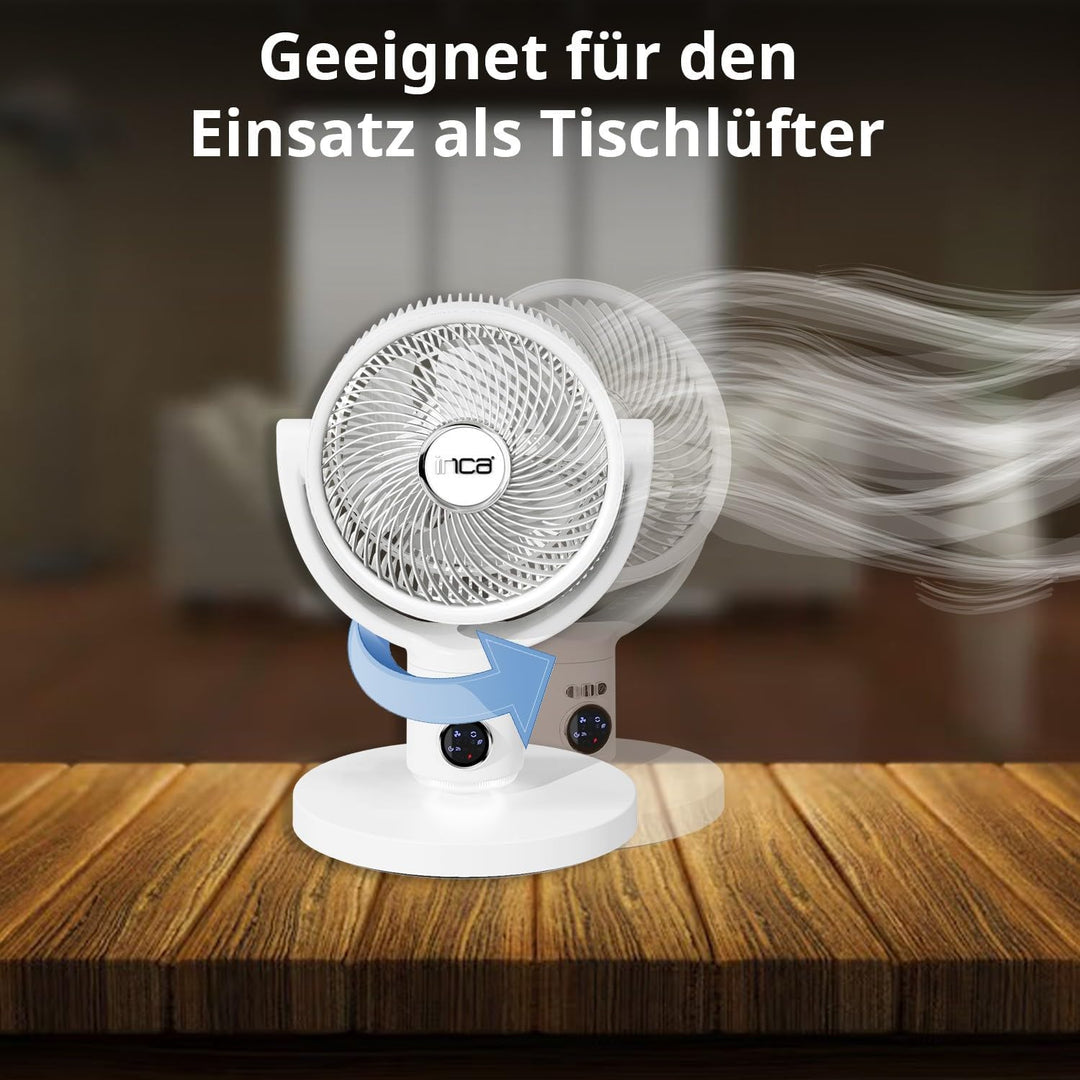 İnca IAF-01B Standventilator, 9000 mAh Akku, LED-Bedienfeld, leiser BLDC Motor, 5 Stufen, Oszillatio