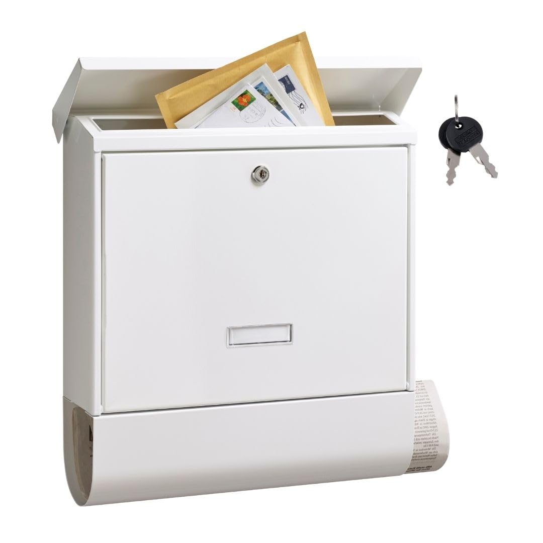 BURG-WÄCHTER Briefkasten mit Zeitungsfach und Namensschild, Verzinkter Stahl, Einwurf-Format DIN C4,