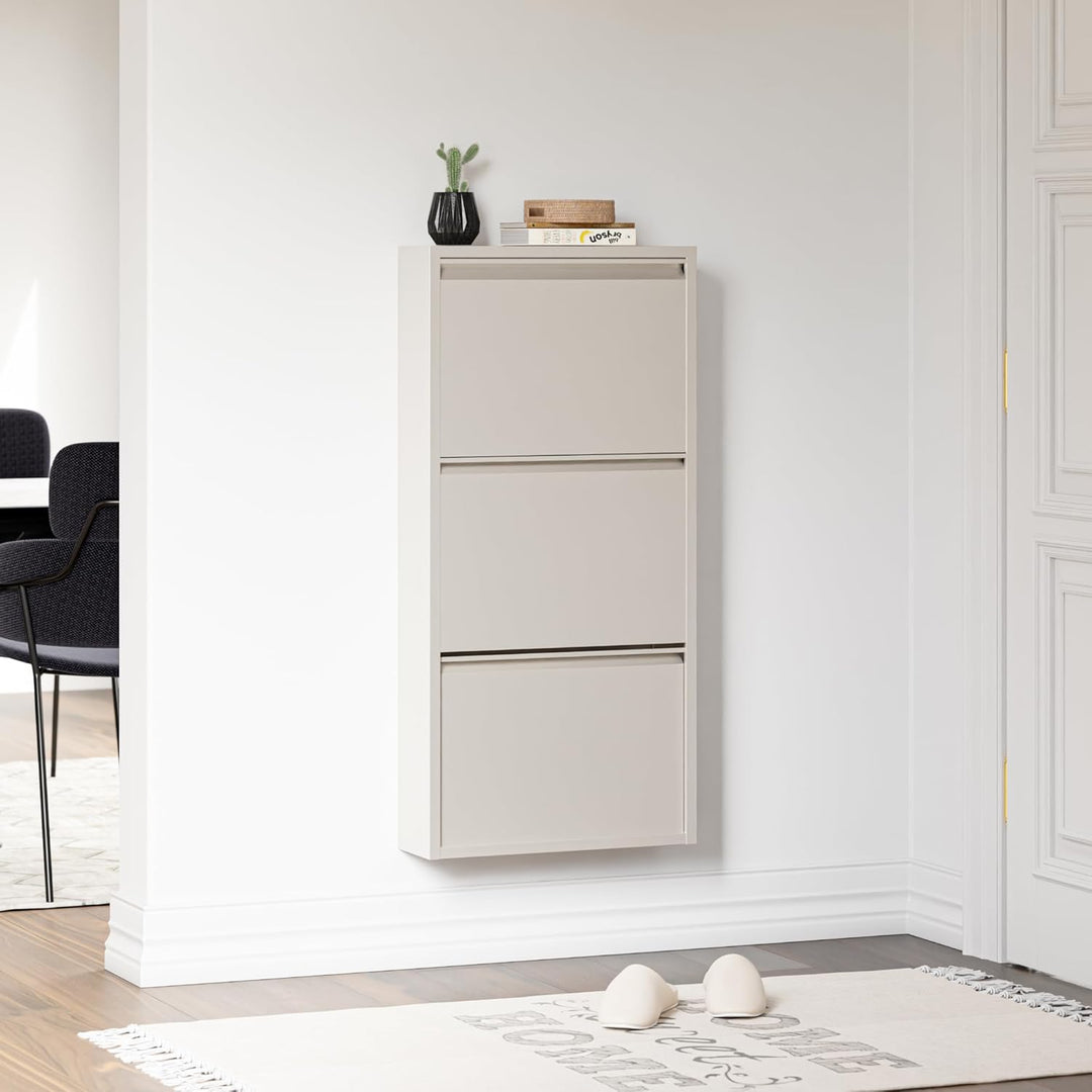 [en.casa] Schuhschrank Sokndal Schuhkipper mit 3 Klappen Metall Schuhkommode für 6 Paar Schuhe 104 x