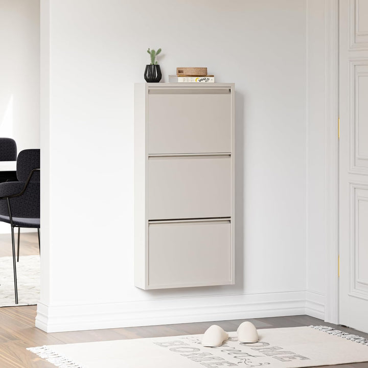 [en.casa] Schuhschrank Sokndal Schuhkipper mit 3 Klappen Metall Schuhkommode für 6 Paar Schuhe 104 x