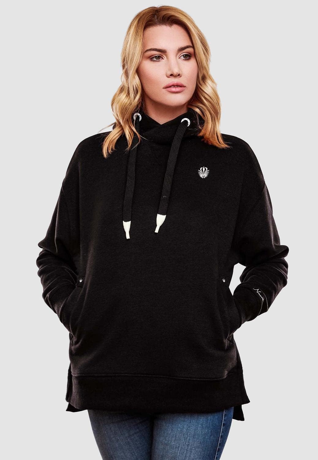 Navahoo Damen Sweatshirt Kapuzenpullover Oversize Long Hoodie Silberengelchen S-XXL S Schwarz, S Sch